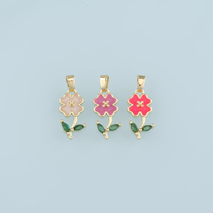 18K Gold Filled Flower Enamel Charm Pendant for Jewelry Making