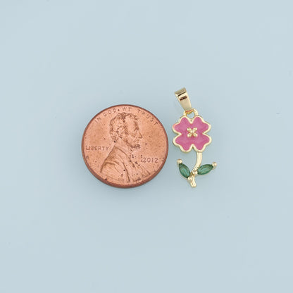 18K Gold Filled Flower Enamel Charm Pendant for Jewelry Making