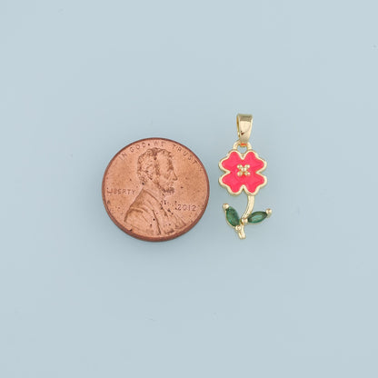 18K Gold Filled Flower Enamel Charm Pendant for Jewelry Making
