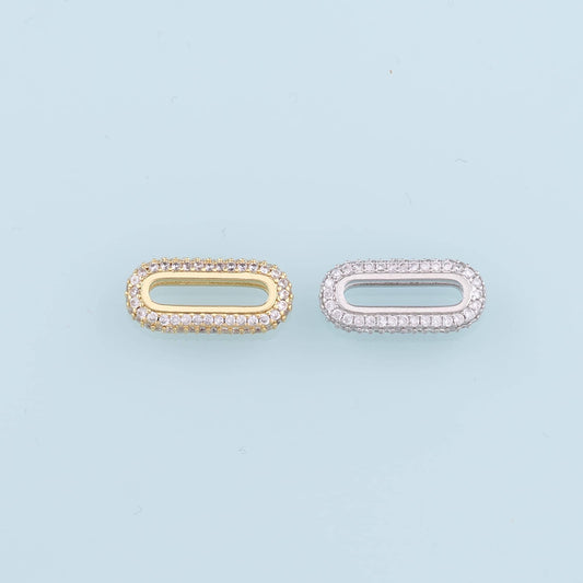 18K Gold Filled Oval Pendant,CZ Micro Pave Oval Charm Bracelet Necklace for DIY Jewelry Making Supply