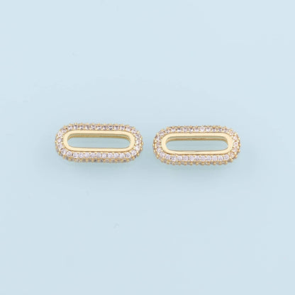18K Gold Filled Oval Pendant,CZ Micro Pave Oval Charm Bracelet Necklace for DIY Jewelry Making Supply