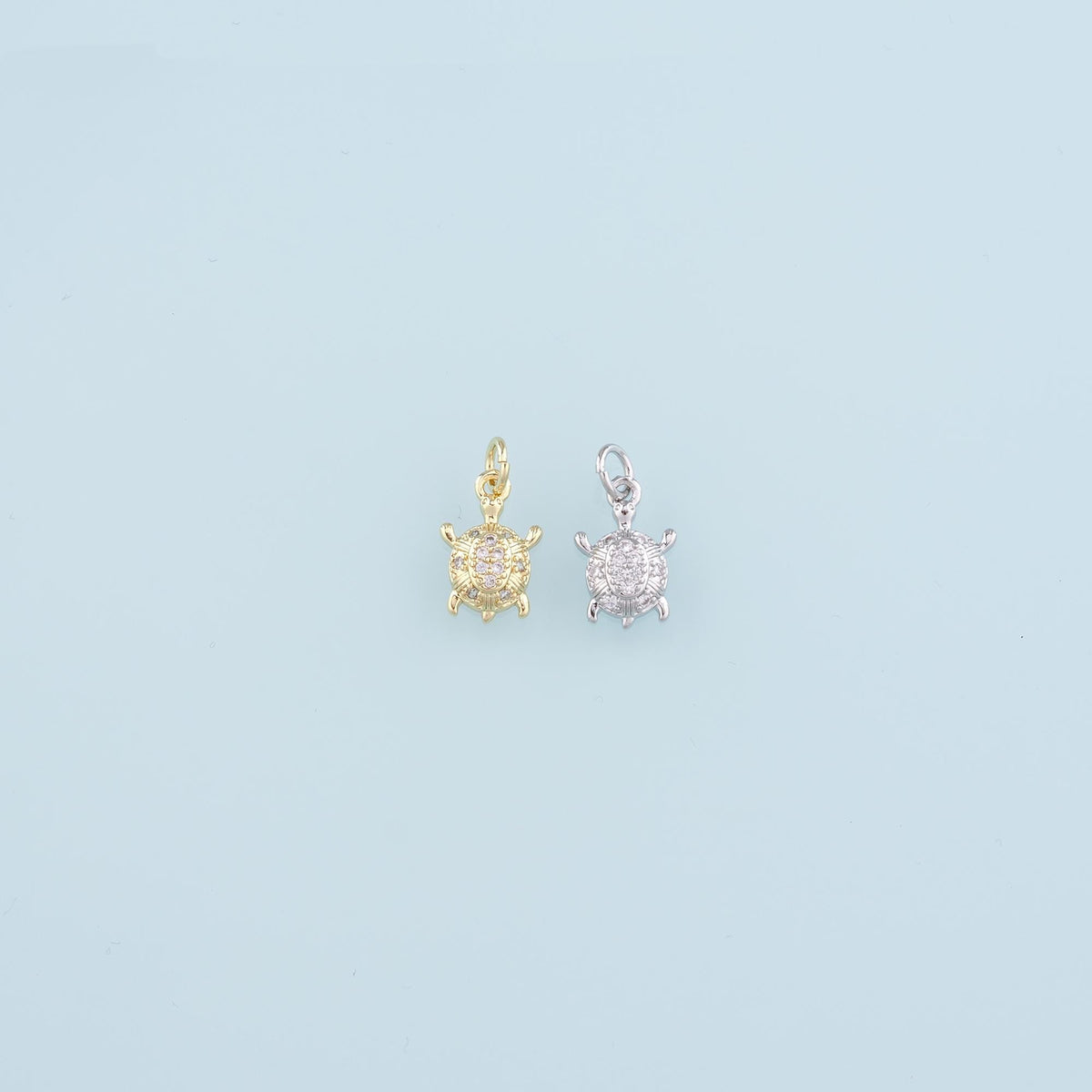 Gold Turtle Charms,18K Gold Filled Turtle Pendant, CZ Micro Pave Turtle Charm Bracelet Necklace for DIY Jewelry Making Supply