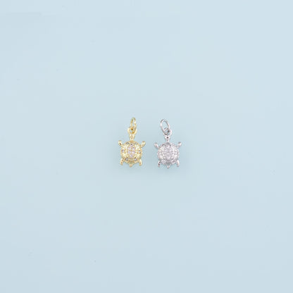 Gold Turtle Charms,18K Gold Filled Turtle Pendant, CZ Micro Pave Turtle Charm Bracelet Necklace for DIY Jewelry Making Supply