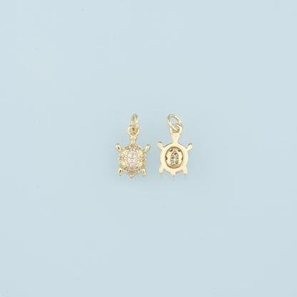 Gold Turtle Charms,18K Gold Filled Turtle Pendant, CZ Micro Pave Turtle Charm Bracelet Necklace for DIY Jewelry Making Supply