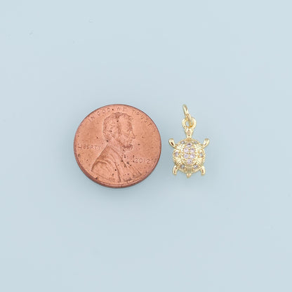 Gold Turtle Charms,18K Gold Filled Turtle Pendant, CZ Micro Pave Turtle Charm Bracelet Necklace for DIY Jewelry Making Supply
