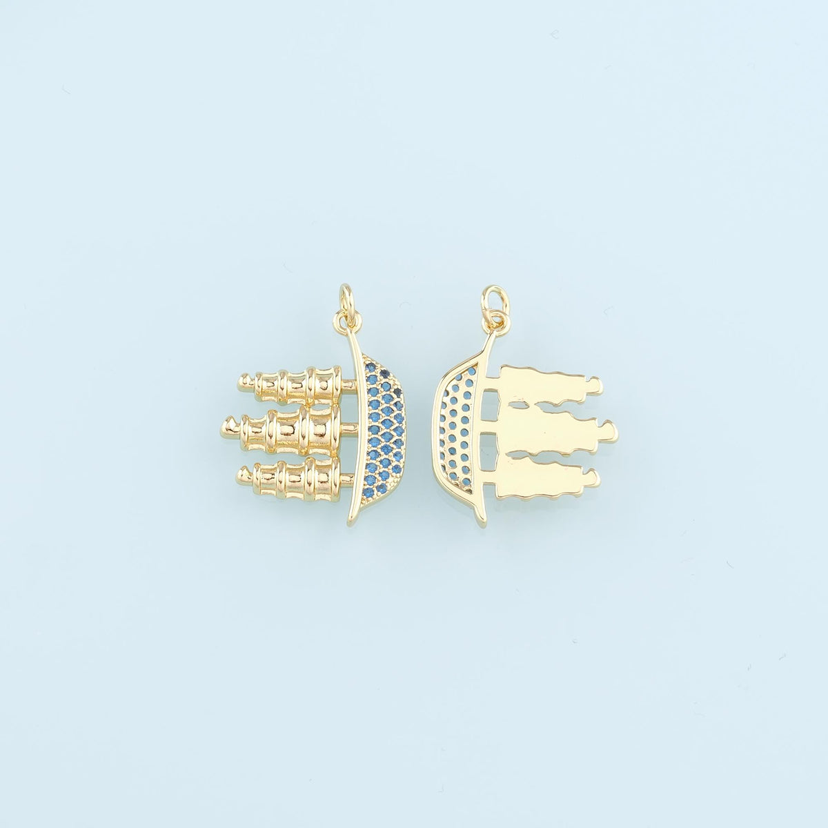 18K Gold Filled Boat Pendant,CZ Micro Pave Boat Charm Bracelet Necklace for DIY Jewelry Making Supply
