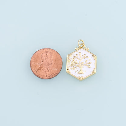18K Gold Filled tree of Life Pendant,Enamel tree of Life Charm Bracelet Necklace for DIY Jewelry Making Supply