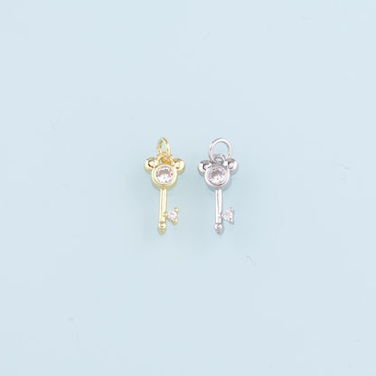 18K Gold Filled Key Pendant, CZ Key Charm Bracelet Necklace for DIY Jewelry Making Supply