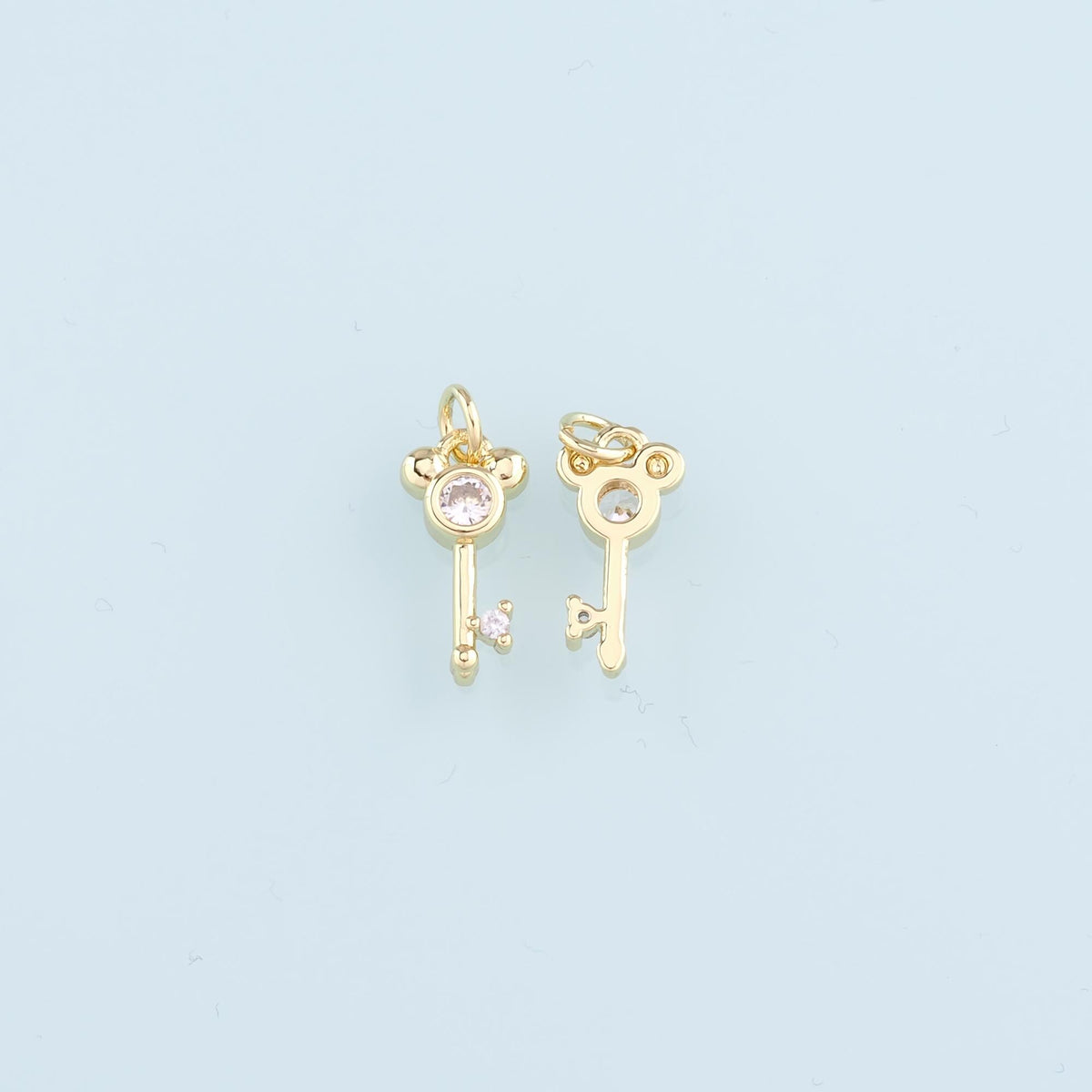 18K Gold Filled Key Pendant, CZ Key Charm Bracelet Necklace for DIY Jewelry Making Supply