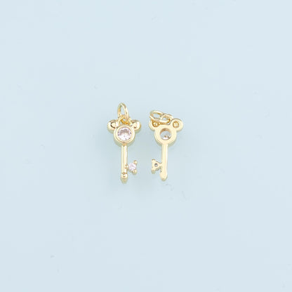 18K Gold Filled Key Pendant, CZ Key Charm Bracelet Necklace for DIY Jewelry Making Supply