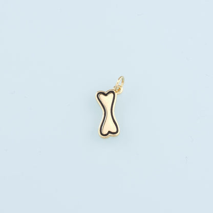 18K Gold Filled Dog Bone Pendant,Enamel Bone Charm Bracelet Necklace for DIY Jewelry Making Supply