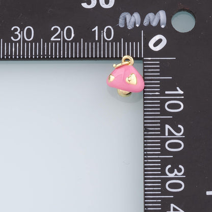 Gold Mushroom Charms,18K Gold Filled Enamel Mushroom Pendant,Kawaii Charm Bracelet Necklace for DIY Jewelry Making Supply