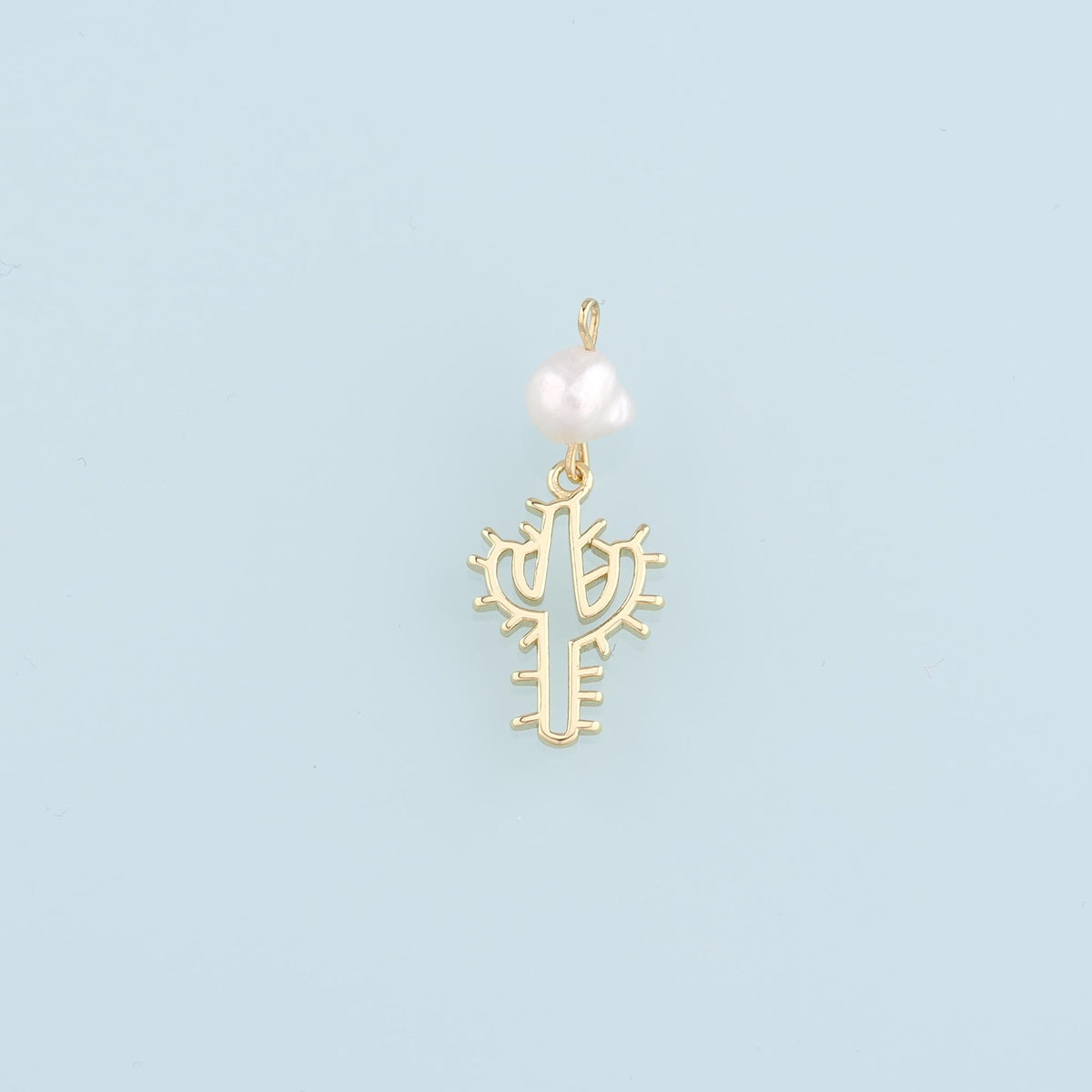 Gold Cactus Charms,18K Gold Filled Pearl Cactus Pendant,Desert Charm Bracelet Necklace for DIY Jewelry Making Supply