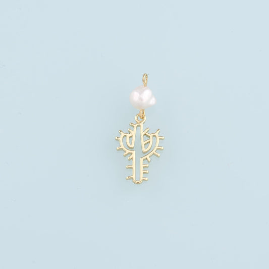 Gold Cactus Charms,18K Gold Filled Pearl Cactus Pendant,Desert Charm Bracelet Necklace for DIY Jewelry Making Supply