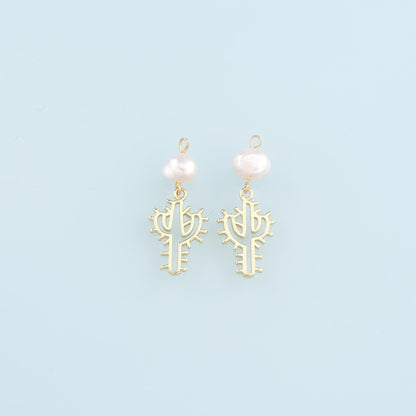 Gold Cactus Charms,18K Gold Filled Pearl Cactus Pendant,Desert Charm Bracelet Necklace for DIY Jewelry Making Supply