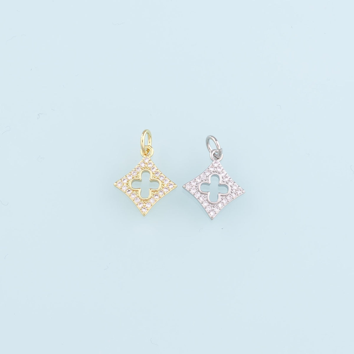 18K Gold Filled Rhombus Pendant, CZ Micro Pave Geometry Charm Bracelet Necklace for DIY Jewelry Making Supply
