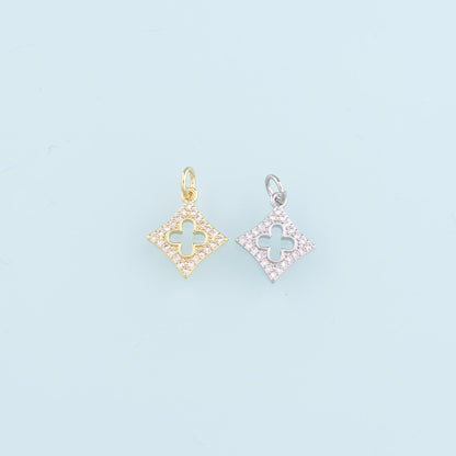 18K Gold Filled Rhombus Pendant, CZ Micro Pave Geometry Charm Bracelet Necklace for DIY Jewelry Making Supply