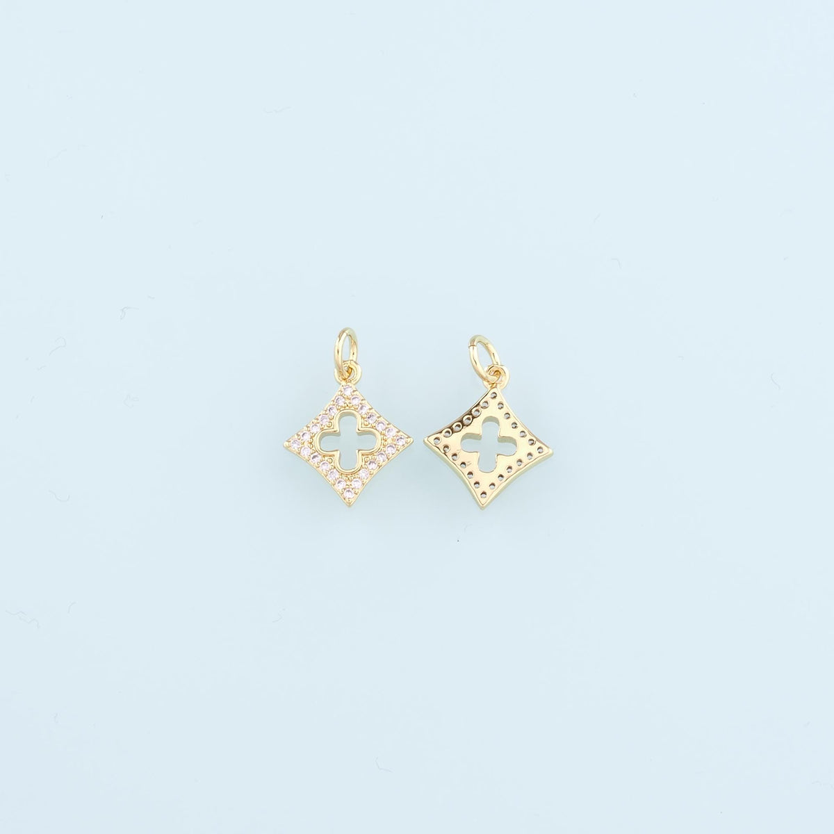 18K Gold Filled Rhombus Pendant, CZ Micro Pave Geometry Charm Bracelet Necklace for DIY Jewelry Making Supply