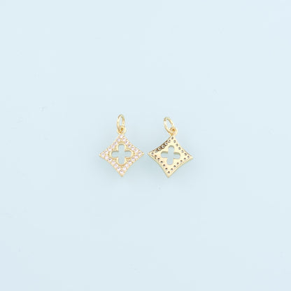 18K Gold Filled Rhombus Pendant, CZ Micro Pave Geometry Charm Bracelet Necklace for DIY Jewelry Making Supply