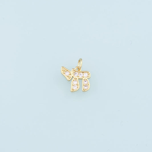 18K Gold Filled "chai" Pendant,CZ Micro Pave "chai" Charm Bracelet Necklace for DIY Jewelry Making Supply