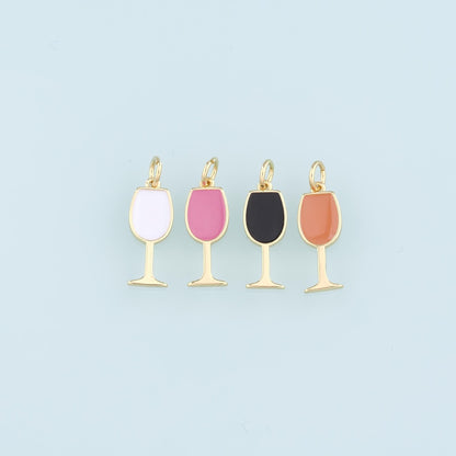 Gold Wine Glass Charms,18K Gold Filled Wine Glass Pendant,Enamel Wine Glass Charm Bracelet Necklace for DIY Jewelry Making Su