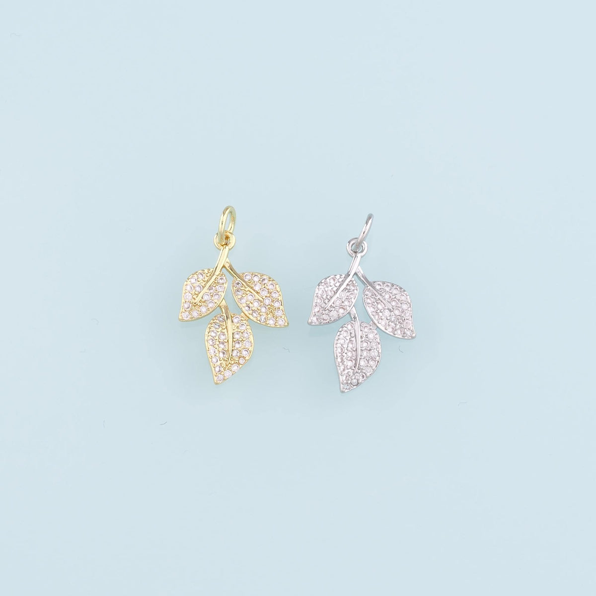 Gold Leaf Charms,18K Gold Filled Leaf Pendant,CZ Micro Pave Leaf Charm Bracelet Necklace for DIY Jewelry Making Supply