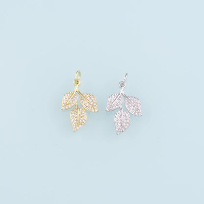 Gold Leaf Charms,18K Gold Filled Leaf Pendant,CZ Micro Pave Leaf Charm Bracelet Necklace for DIY Jewelry Making Supply