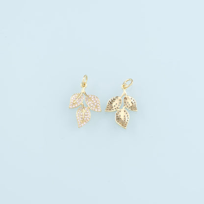 Gold Leaf Charms,18K Gold Filled Leaf Pendant,CZ Micro Pave Leaf Charm Bracelet Necklace for DIY Jewelry Making Supply