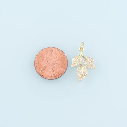 Gold Leaf Charms,18K Gold Filled Leaf Pendant,CZ Micro Pave Leaf Charm Bracelet Necklace for DIY Jewelry Making Supply