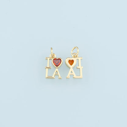 18K Gold Filled Heart Pendant,I Love LA Charm Bracelet Necklace for DIY Jewelry Making Supply