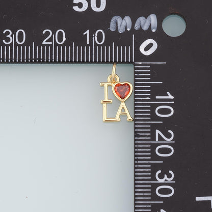 18K Gold Filled Heart Pendant,I Love LA Charm Bracelet Necklace for DIY Jewelry Making Supply