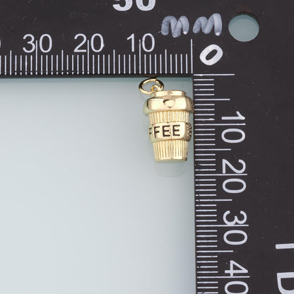 18K Gold Filled Coffee Cup Pendant,Cup Charm Bracelet Necklace for DIY Jewelry Making Supply
