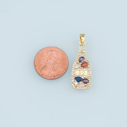 18K Gold Filled Wine Glass Pendant,CZ Micro Pave Wine Glass Charm Bracelet Necklace for DIY Jewelry Making Supply