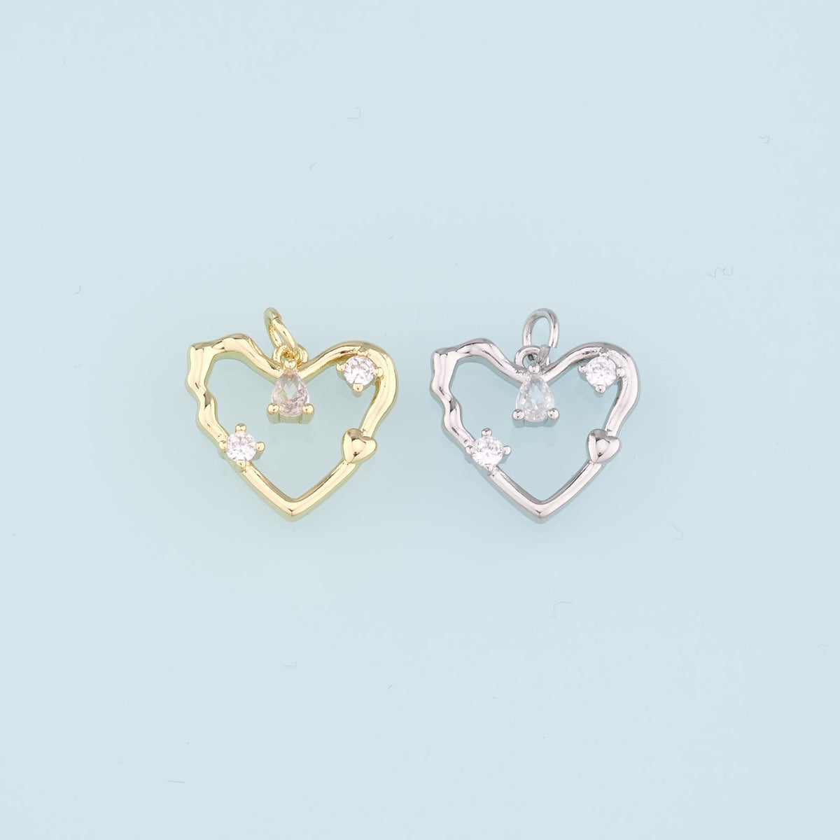 18K Gold Filled Heart Pendant,CZ Micro Pave Heart Charm Bracelet Necklace for DIY Jewelry Making Supply