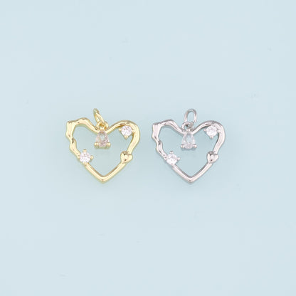 18K Gold Filled Heart Pendant,CZ Micro Pave Heart Charm Bracelet Necklace for DIY Jewelry Making Supply