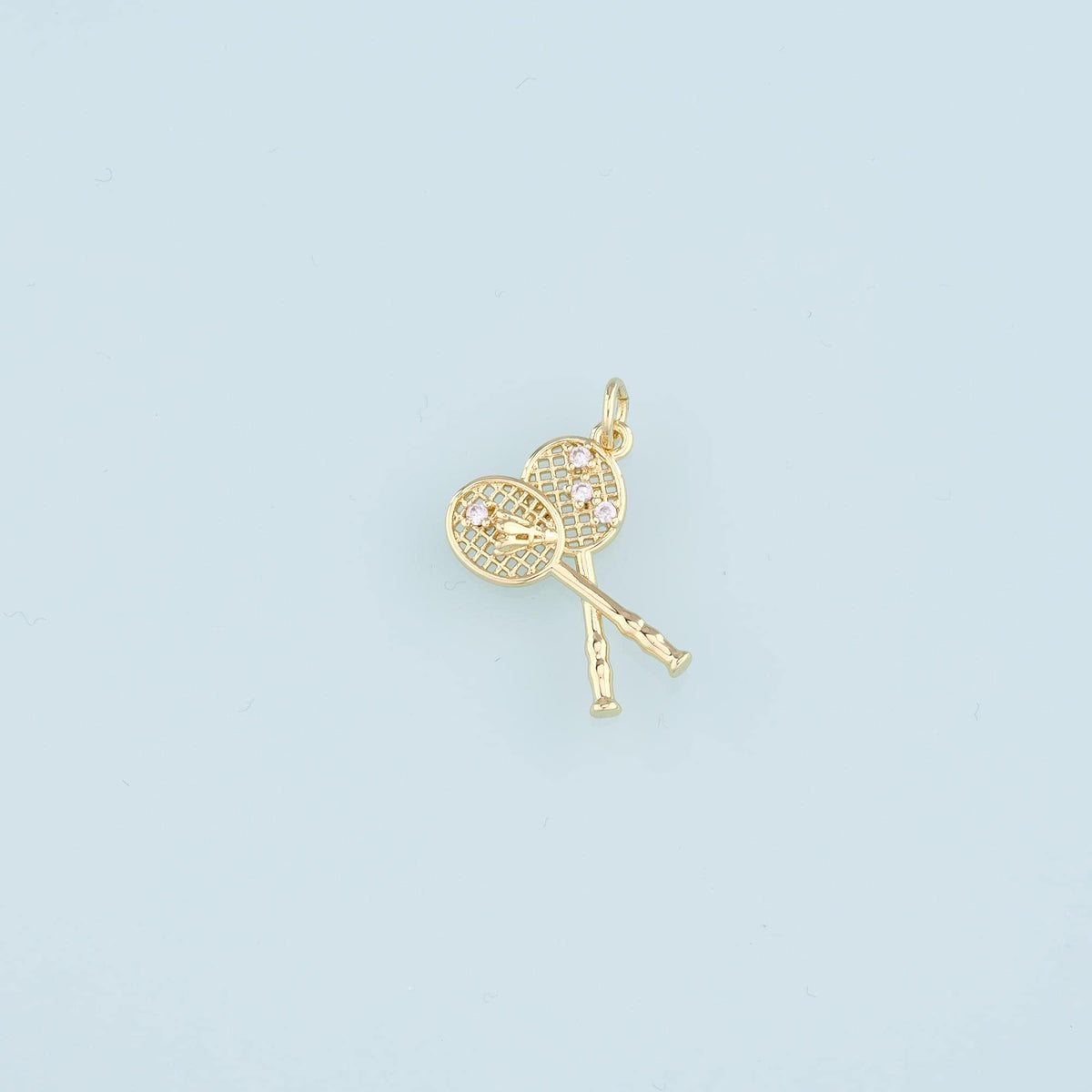 18K Gold Filled Badminton Racket Pendant,CZ Badminton Charm Bracelet Necklace for DIY Jewelry Making Supply