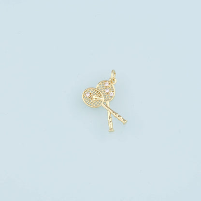 18K Gold Filled Badminton Racket Pendant,CZ Badminton Charm Bracelet Necklace for DIY Jewelry Making Supply
