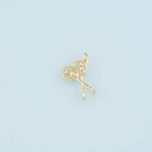18K Gold Filled Badminton Racket Pendant,CZ Badminton Charm Bracelet Necklace for DIY Jewelry Making Supply