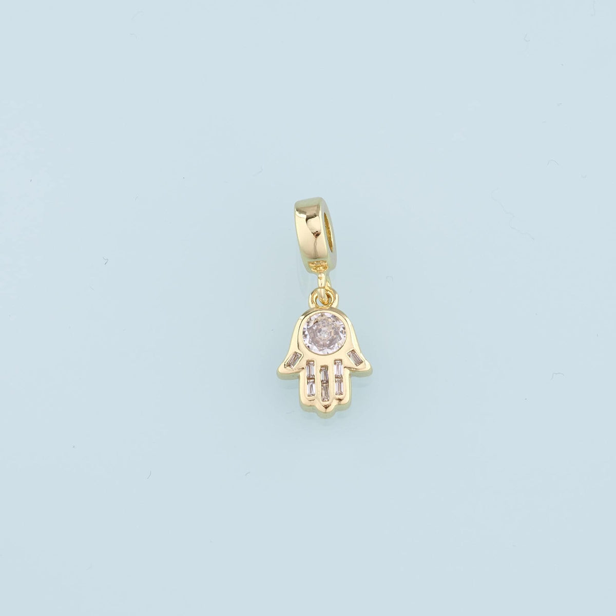 18K Gold Filled Hamsa Hand Pendant,Crystal Hamsa Charm Necklace for DIY Jewelry Making Supply
