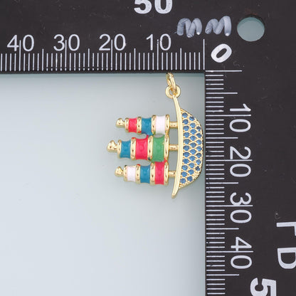18K Gold Filled Boat Pendant,CZ Micro Pave Boat Charm Bracelet Necklace for DIY Jewelry Making Supply