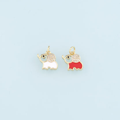 18K Gold Filled Elephant Enamel CZ Charm Pendant for Jewelry Making