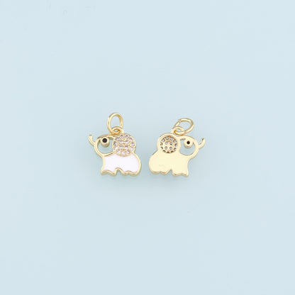 18K Gold Filled Elephant Enamel CZ Charm Pendant for Jewelry Making