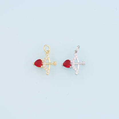 Gold Tiny Cupid Charms,18K Gold Filled Bow Arrow Pendant,CZ Bow and Arrow Charm Bracelet Necklace for DIY Jewelry Making Supp
