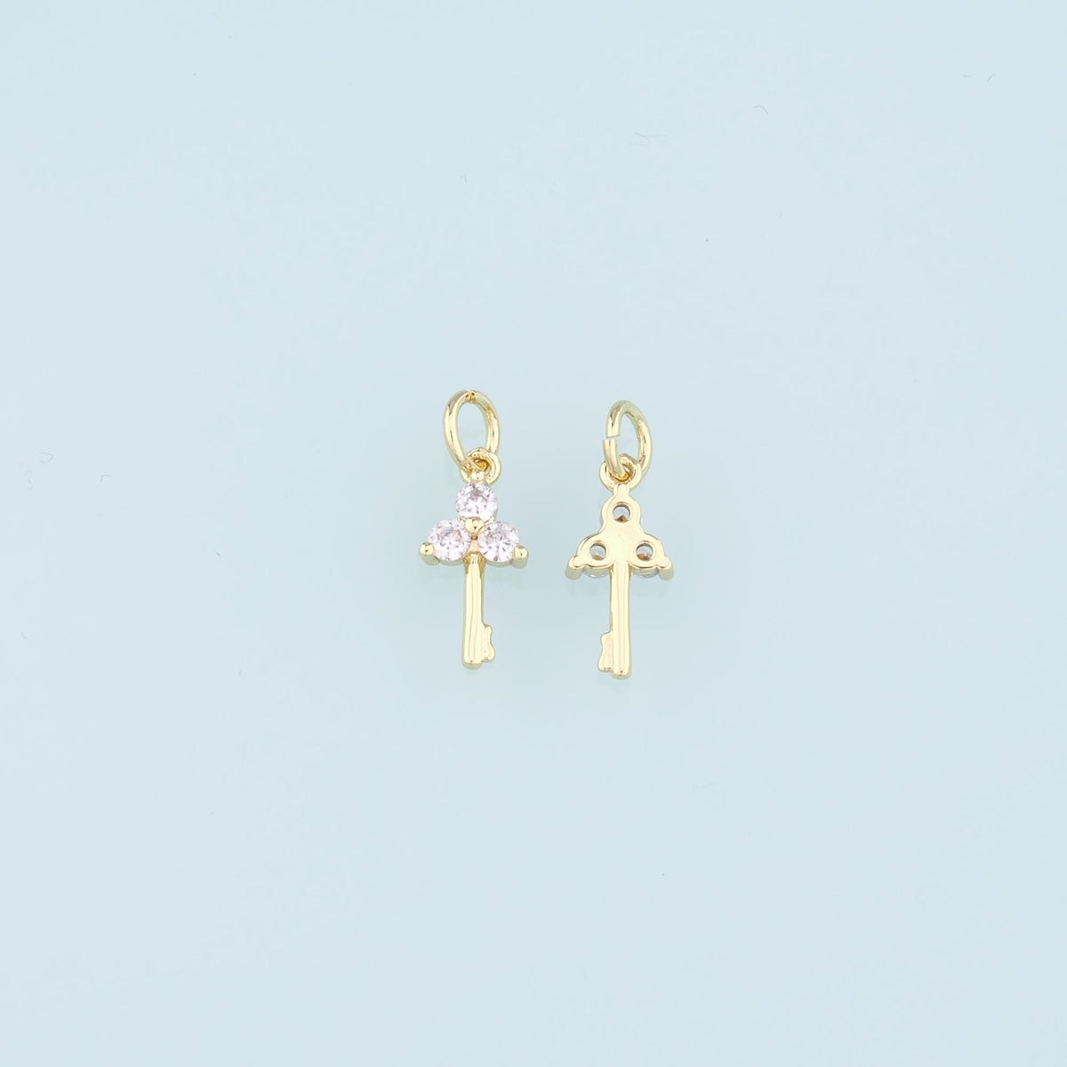 18K Gold Filled Key CZ Charm Pendant for Jewelry Making