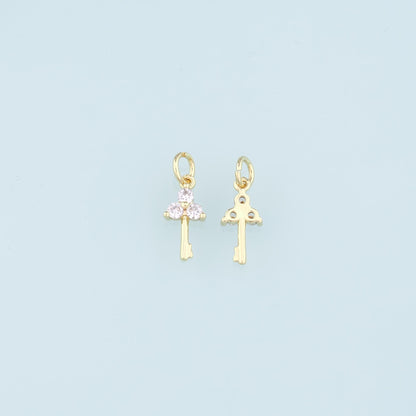 18K Gold Filled Key CZ Charm Pendant for Jewelry Making