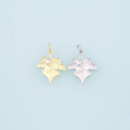 Gold Maple Leaf Charms,18K Gold Filled Maple Leaf Pendant,CZ Maple Leaf Charm Bracelet Necklace for DIY Jewelry Making Supply
