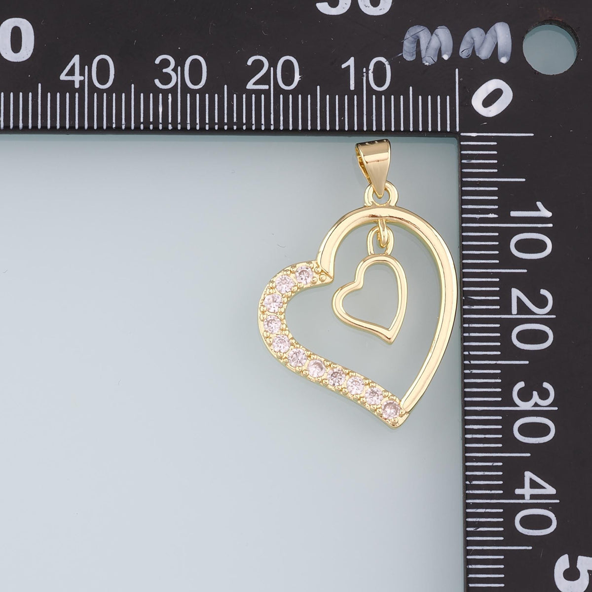 18K Gold Filled Heart Pendant,CZ Micro Pave Heart Charm Bracelet Necklace for DIY Jewelry Making Supply