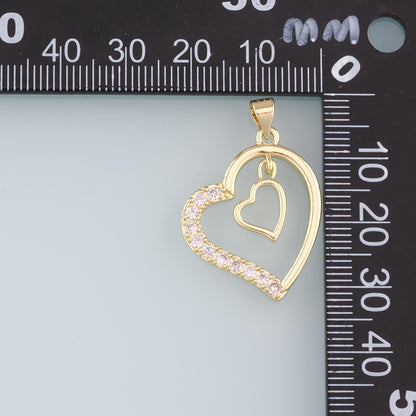 18K Gold Filled Heart Pendant,CZ Micro Pave Heart Charm Bracelet Necklace for DIY Jewelry Making Supply