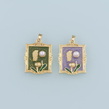 Gold Flower Charms,18K Gold Filled Pearl Flower Pendant,Enamel Flower Charm Bracelet Necklace for DIY Jewelry Making Supply