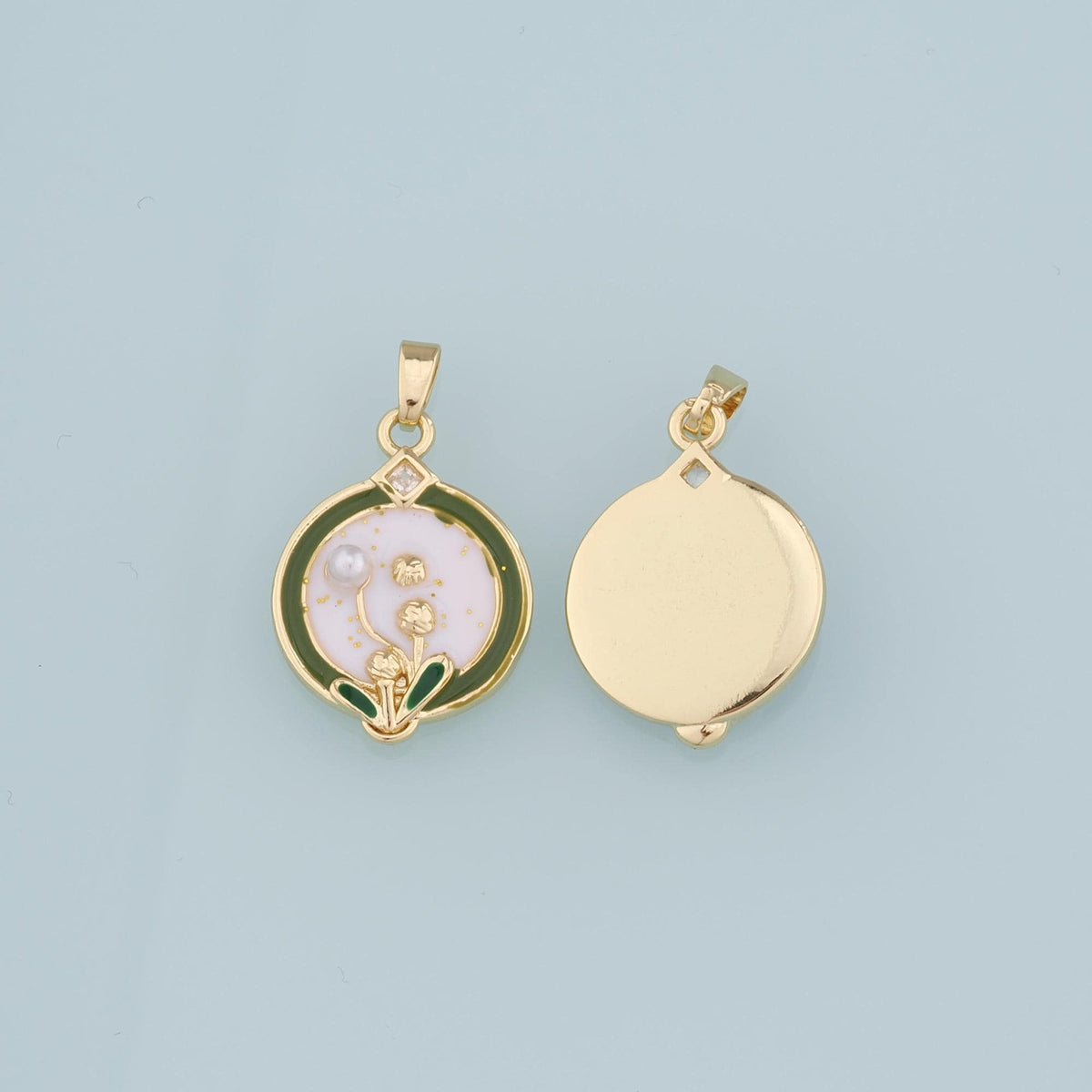 Gold Flower Charms,18K Gold Filled Pearl Flower Pendant,Enamel Flower Charm Bracelet Necklace for DIY Jewelry Making Supply